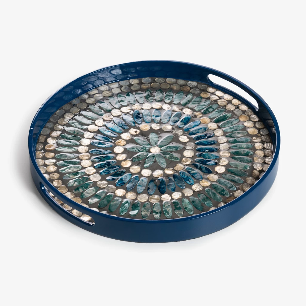 Tablett Capiz Mosaik Azure