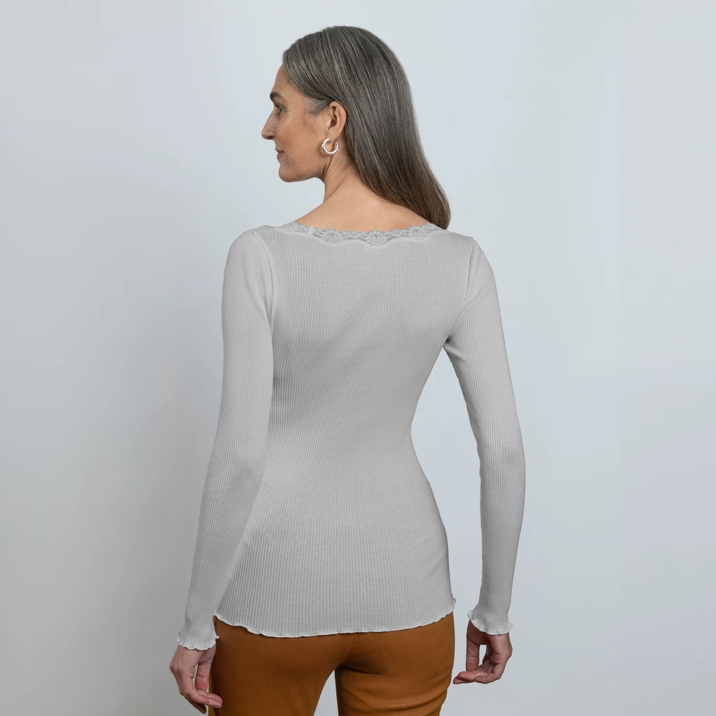 Rosemunde Langarm-Seidenshirt mit Spitze Babette Grau S