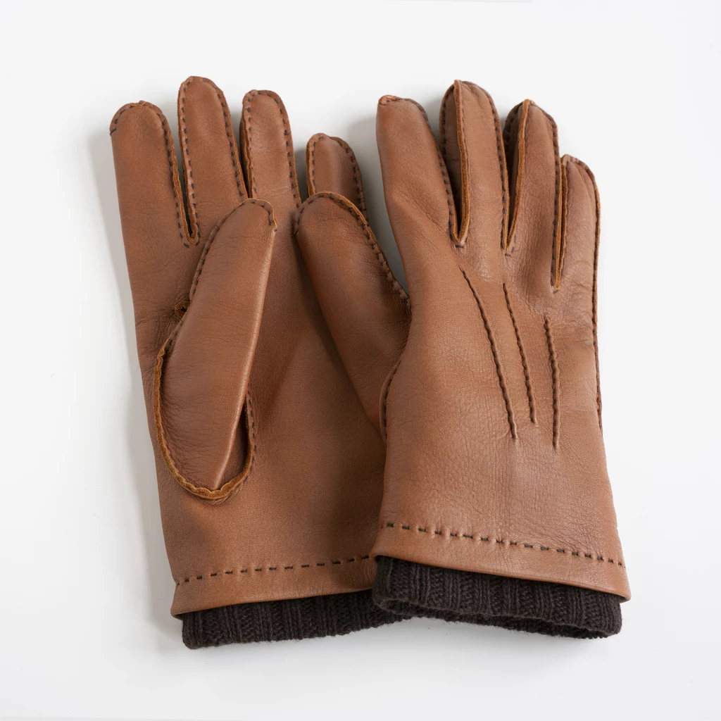 Herrenhandschuhe Hirschleder mit Stulpe Schwarz/Grau Gr. 8