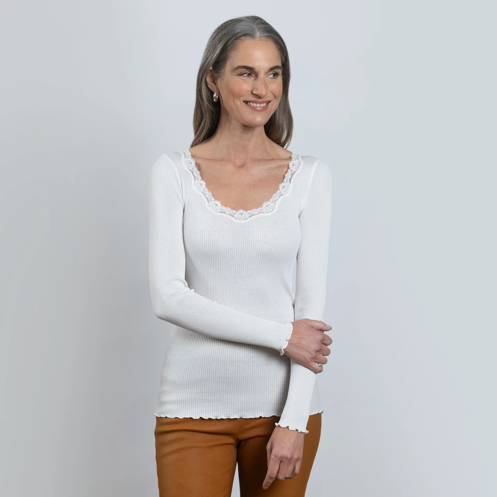 Rosemunde Langarm-Seidenshirt mit Spitze Babette Schwarz XL