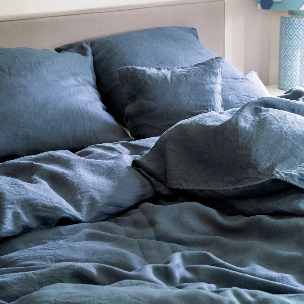 Leinenbettwäsche Stonewashed Louredo Blau 135 x 200 cm