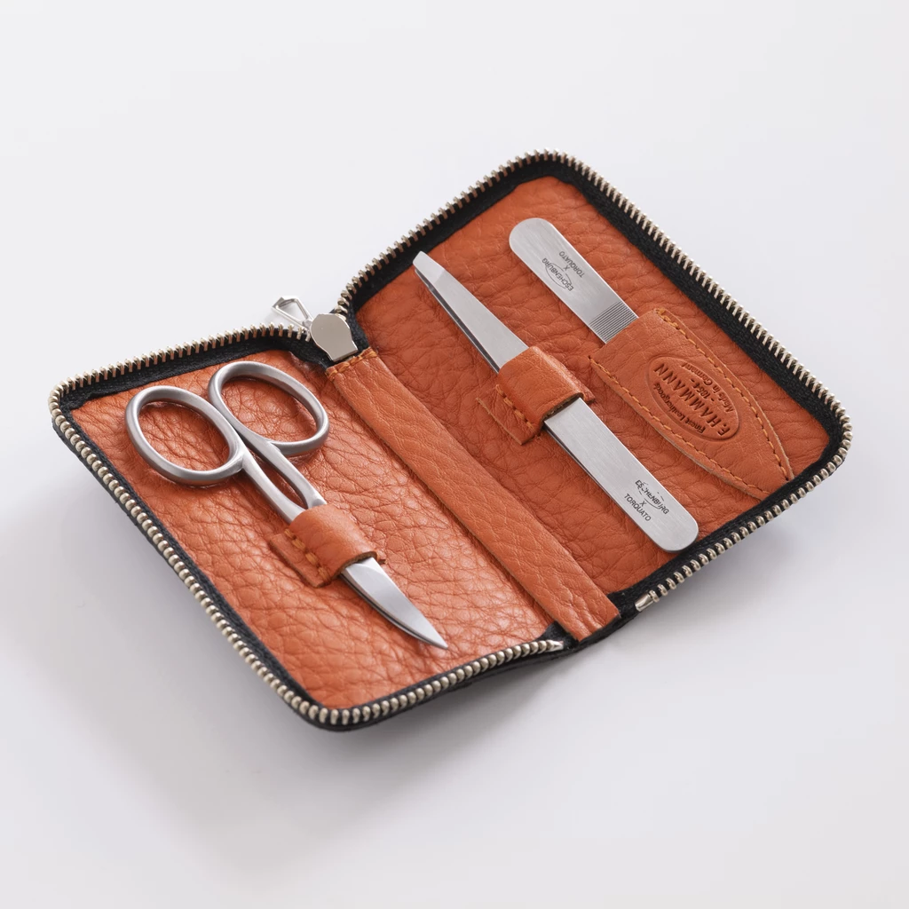 Hammann Maniküreetui Hirschleder Braun/Orange