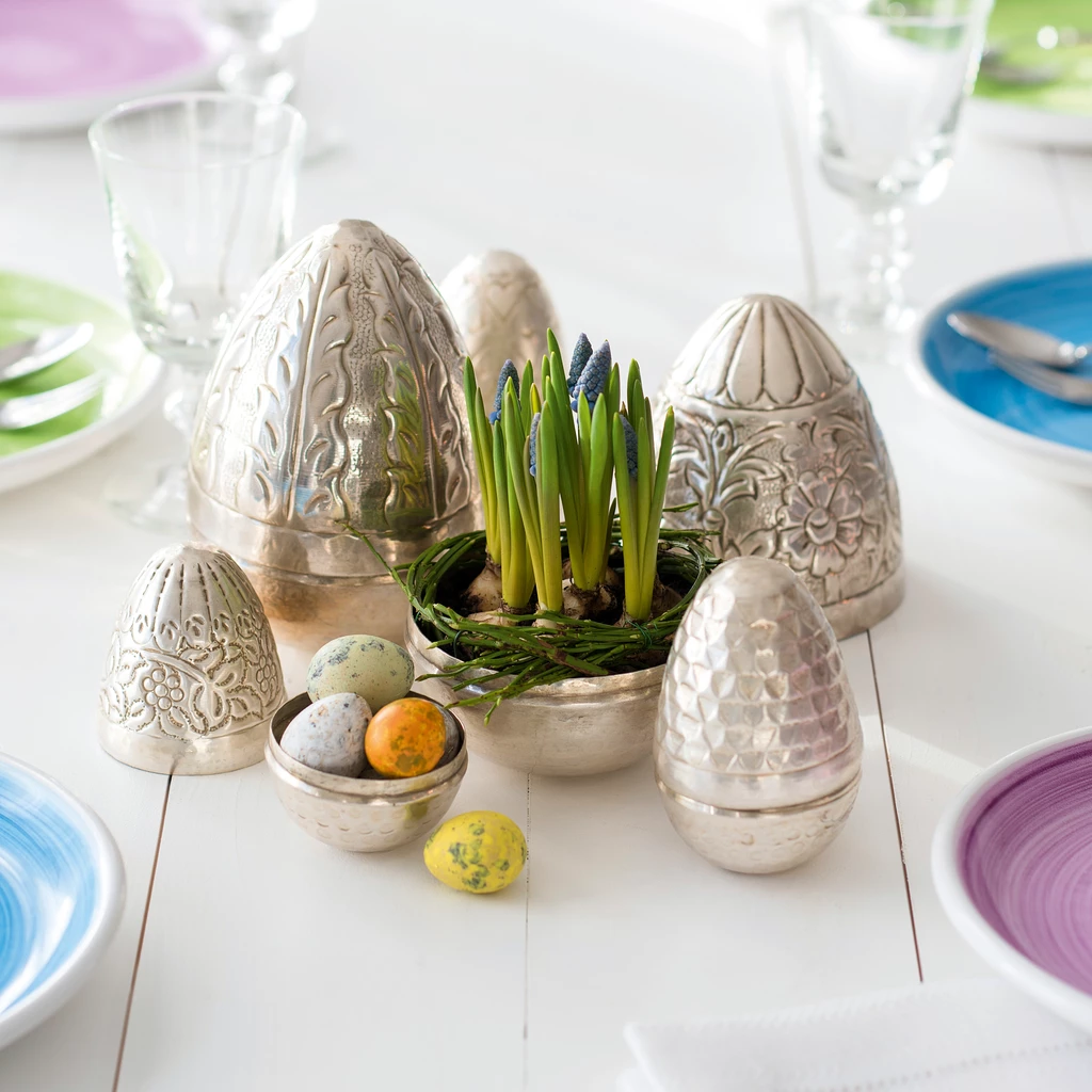 Versilberte Ostereier Set mit 2 großen Eiern
