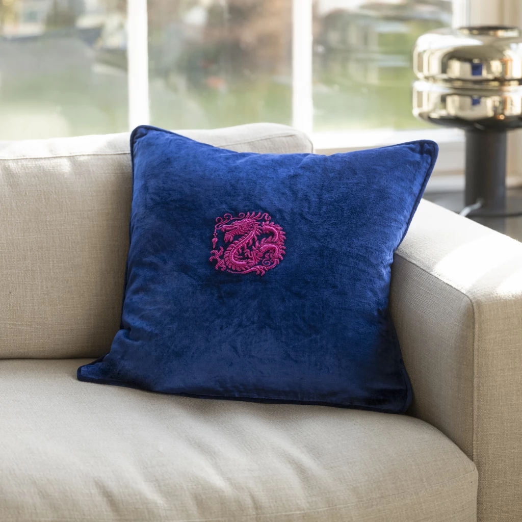 Samtkissen Drache Pink
