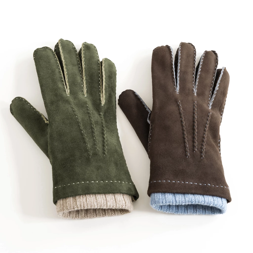 Herrenhandschuhe aus Ziegenleder mit Kaschmir-Stulpe