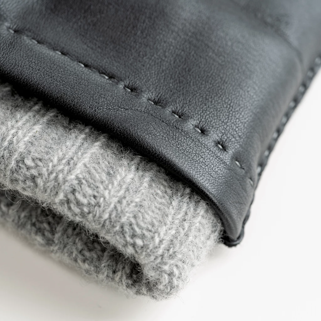 Herrenhandschuhe Hirschleder mit Stulpe Schwarz/Grau Gr. 8