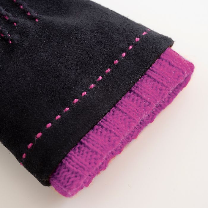 Damenhandschuhe aus Ziegenleder mit Stulpe Schwarz/Pink 6,5