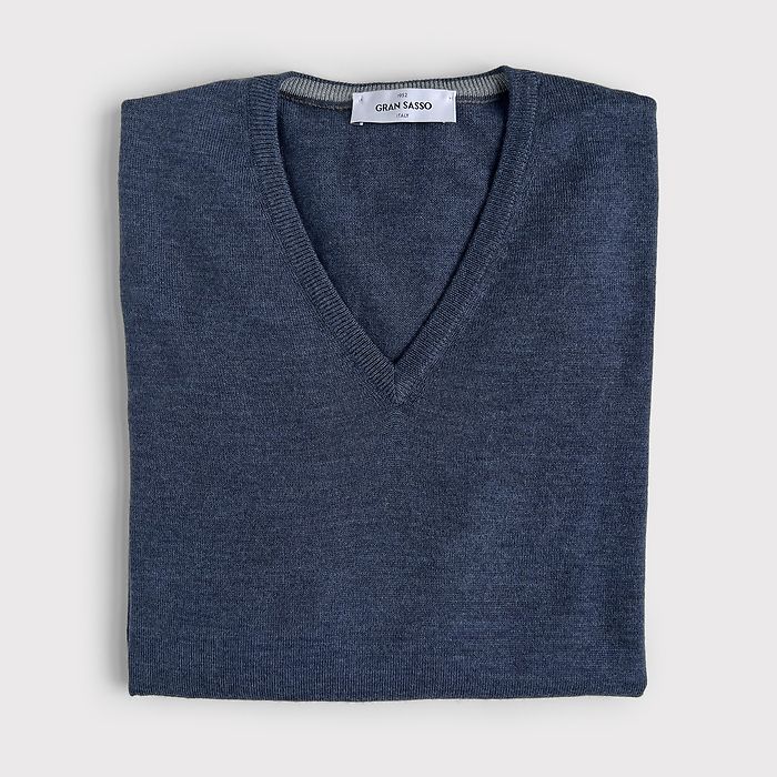 Gran Sasso V-Neck Pullover Blau Gr. 48